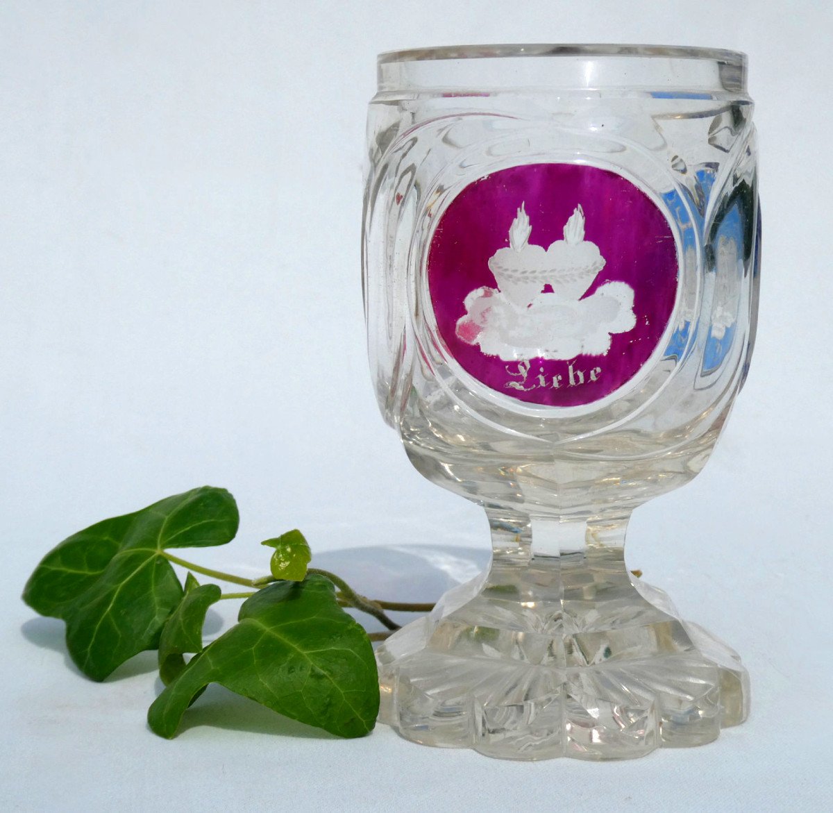 Verre De Mariage En Cristal De Boheme , époque Napoléon III , Allemagne XIXe , Amour