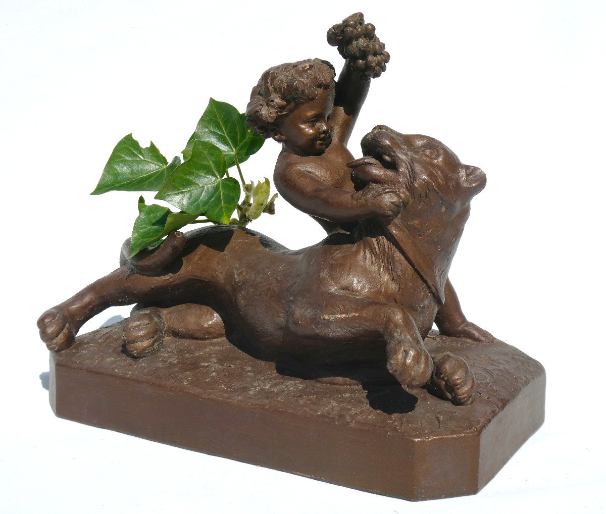 Mythological Terracotta Sculpture 18th Century Style Bacchus & Panthere, Child Dyonisos