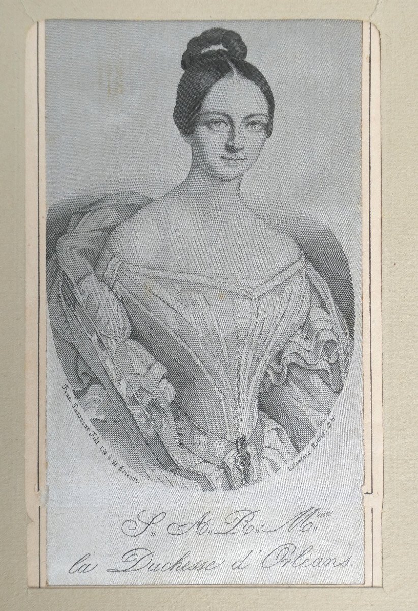 Portrait De La Duchesse d'Orléans , Souvenir Historique , Royalisme , Broderie Sur Soie XIXe