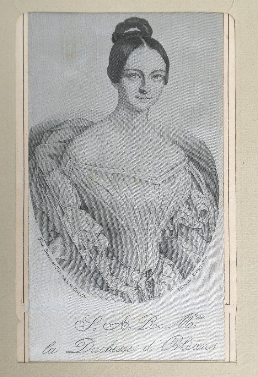 Portrait De La Duchesse d'Orléans , Souvenir Historique , Royalisme , Broderie Sur Soie XIXe