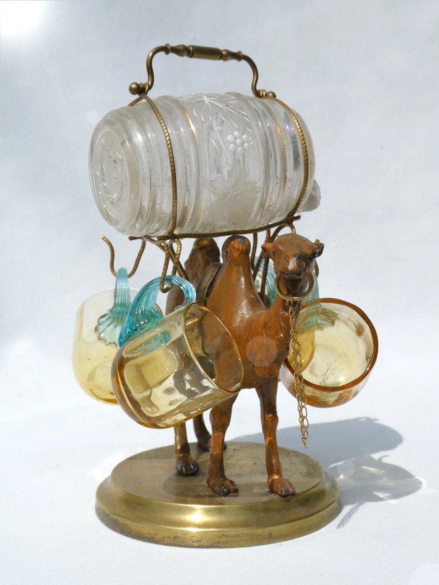 Liqueur Cellar Napoleon III Period, Orientalist Camel Model, 19th Century, Buckets, Service 