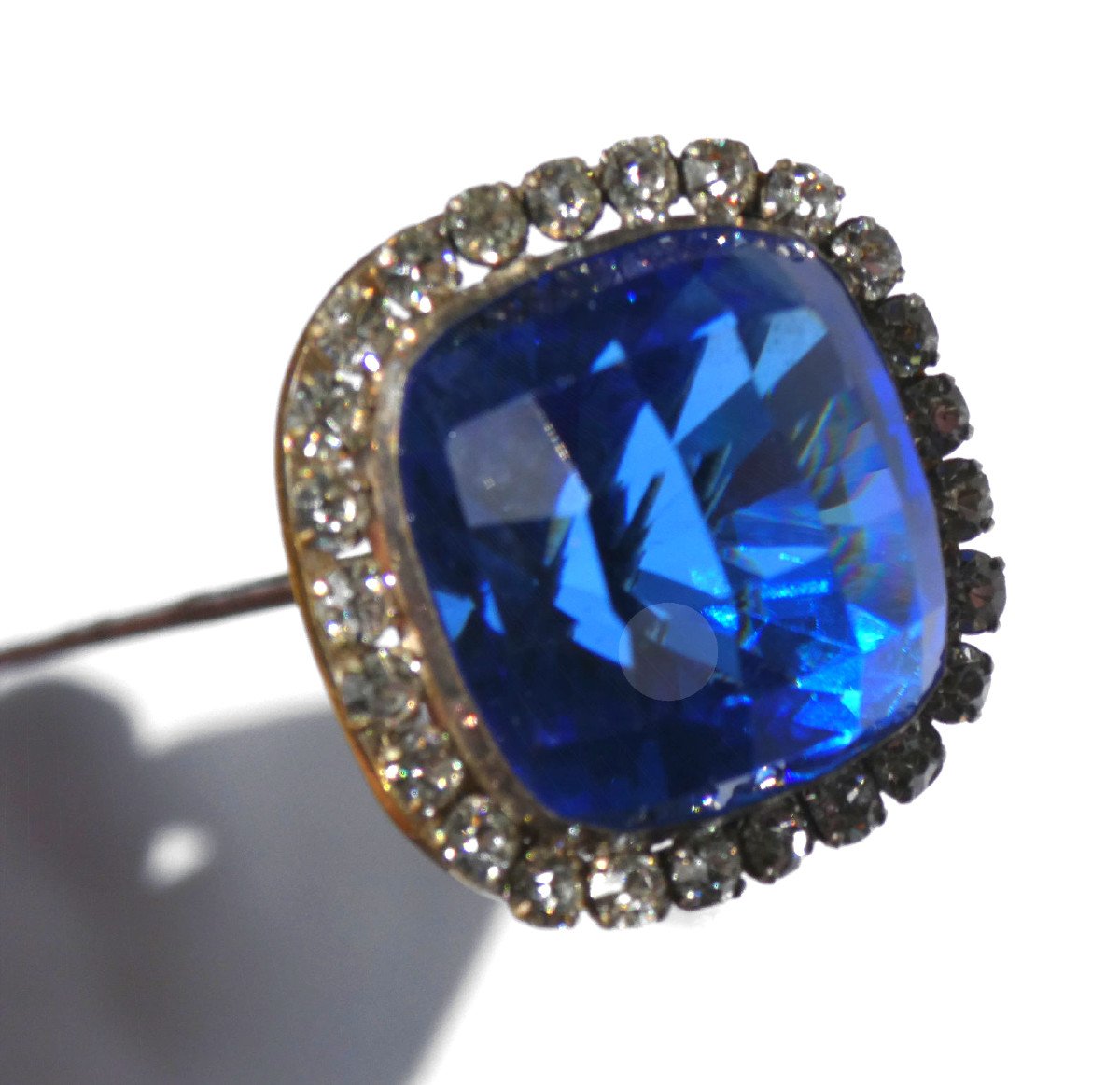 Grande Epingle à Chapeau époque Art Nouveau , Bleu Saphir & Strass , Bijou De Cheveux 1900