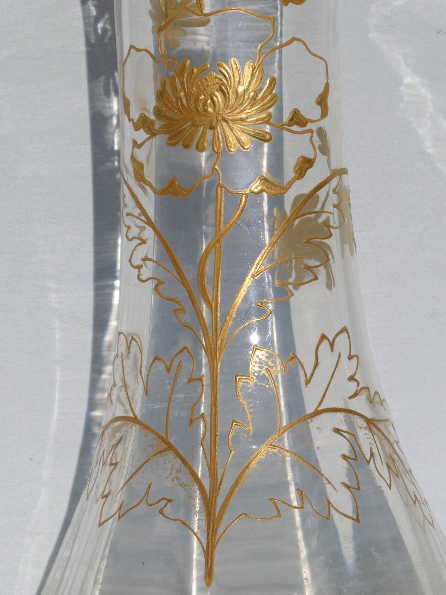 Vase Diabolo émaillé Cristal De Baccarat , Décor émaillé à Chaud De Dorure , Japonisme 1880 xix-photo-3