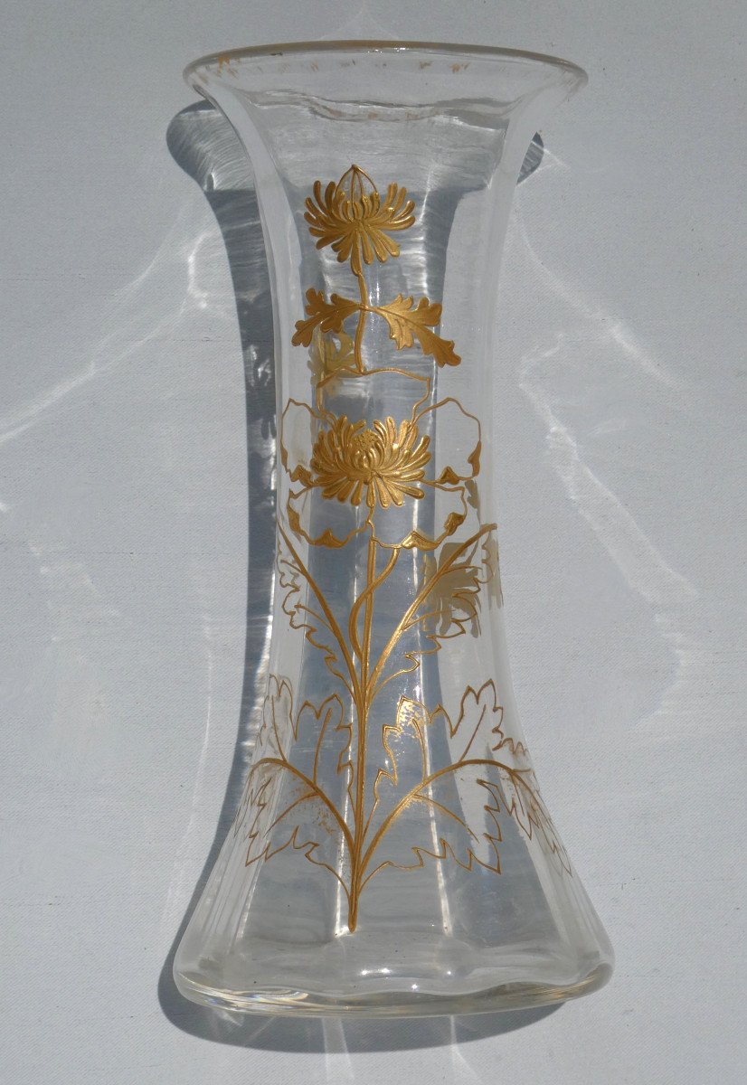 Vase Diabolo émaillé Cristal De Baccarat , Décor émaillé à Chaud De Dorure , Japonisme 1880 xix