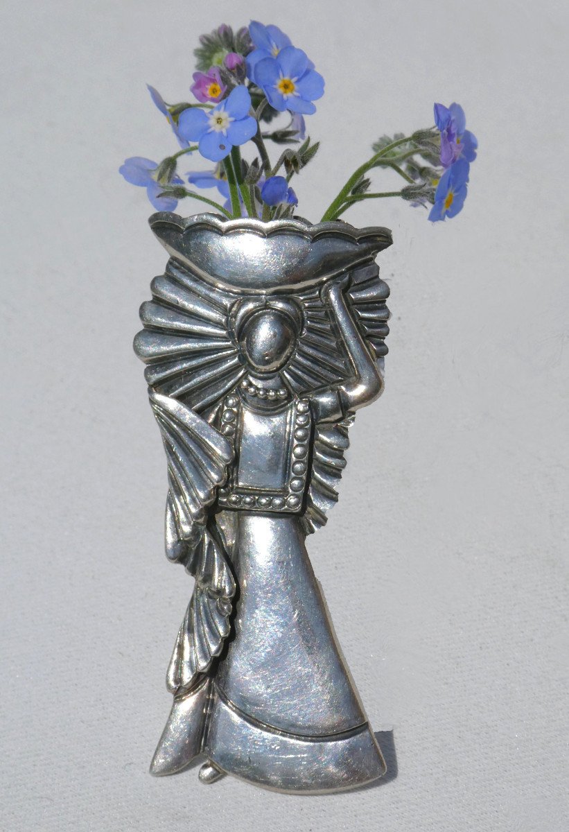 Bouquet Holder, Bouquetiere In Sterling Silver, Art Deco Style, Hercule Poirot, Men's Jewelry 
