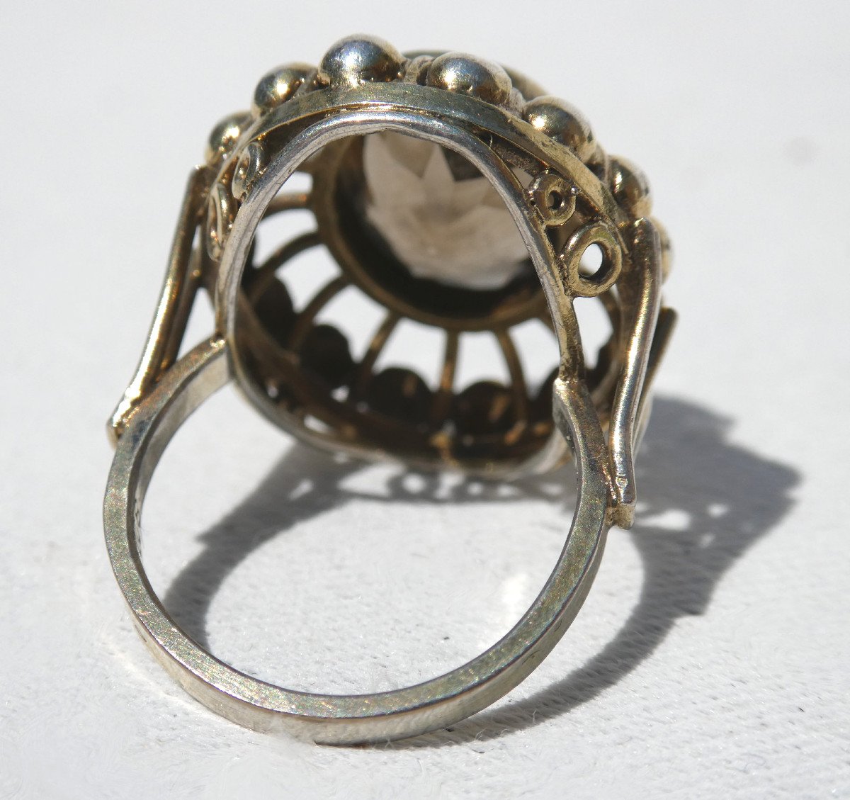 Art Deco Period Ring 1930, Antique Jewelry, Silver Vermeil Setting, Smoky Quartz-photo-4