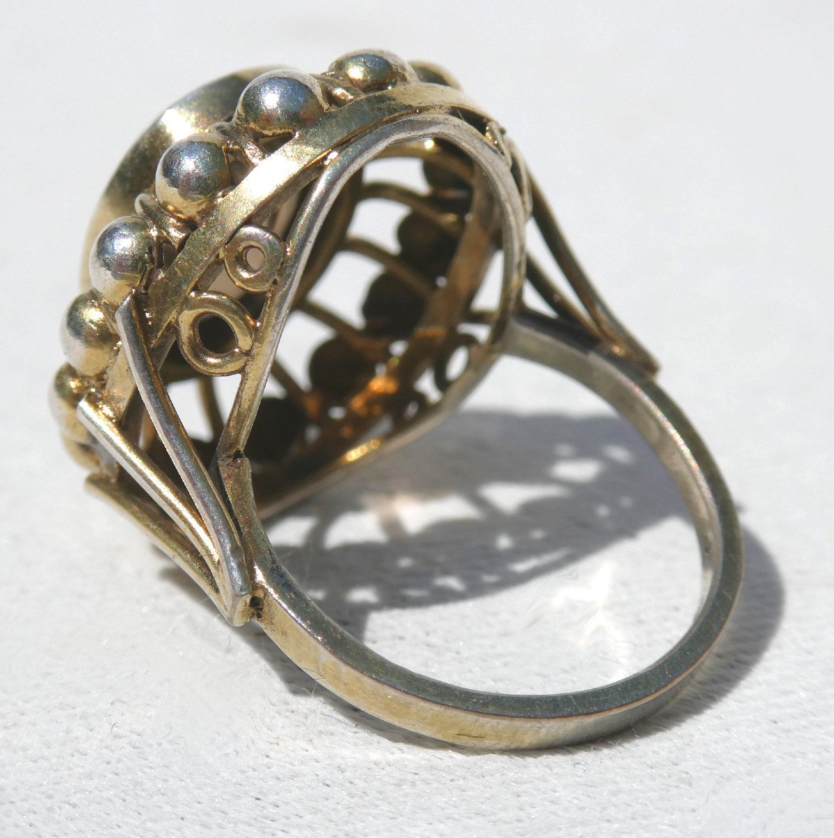 Art Deco Period Ring 1930, Antique Jewelry, Silver Vermeil Setting, Smoky Quartz-photo-1