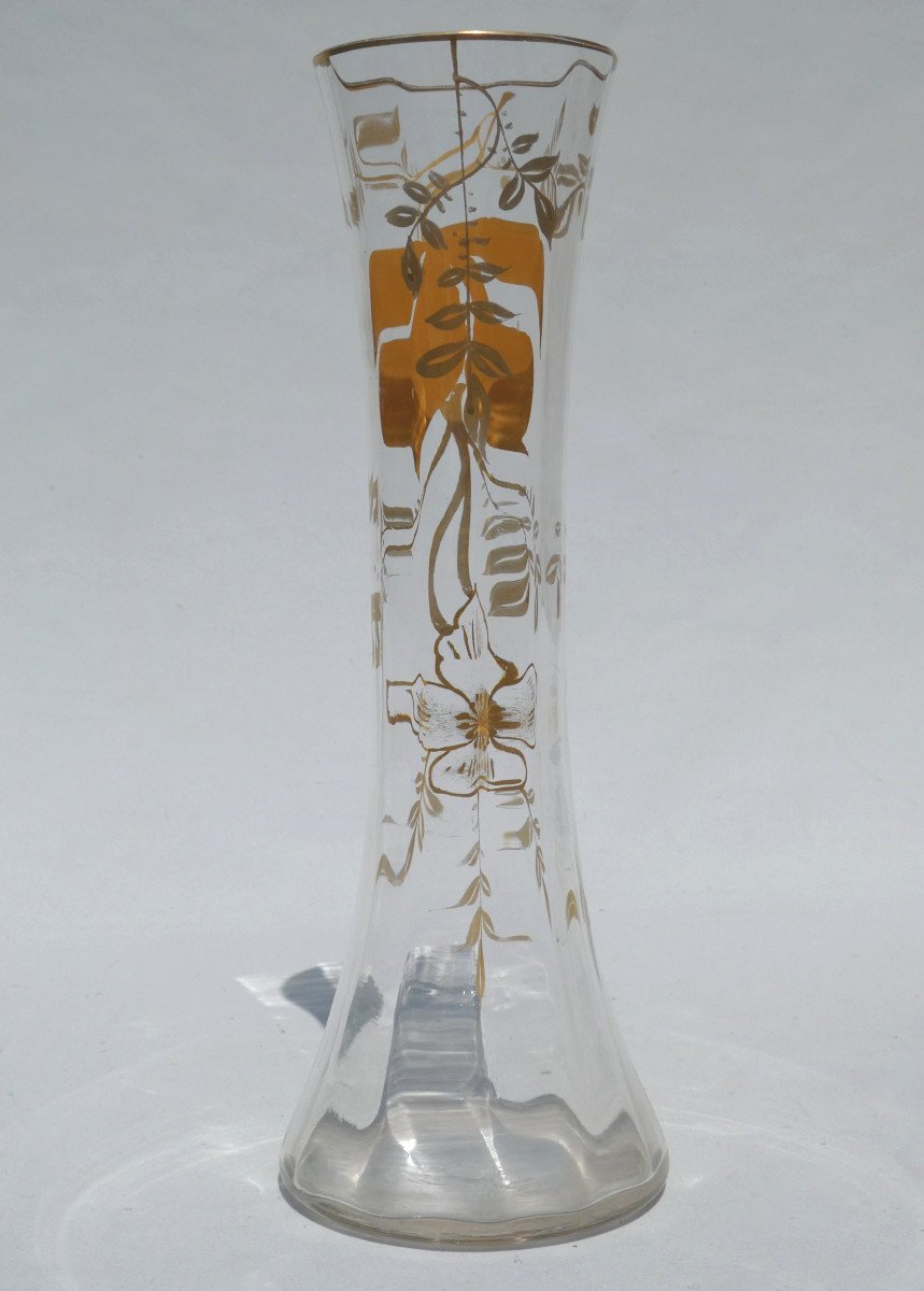 Vase émaillé Cristal De Baccarat , Décor émaillé d'églantier Dorure , Japonisme 1880 XIXe-photo-3