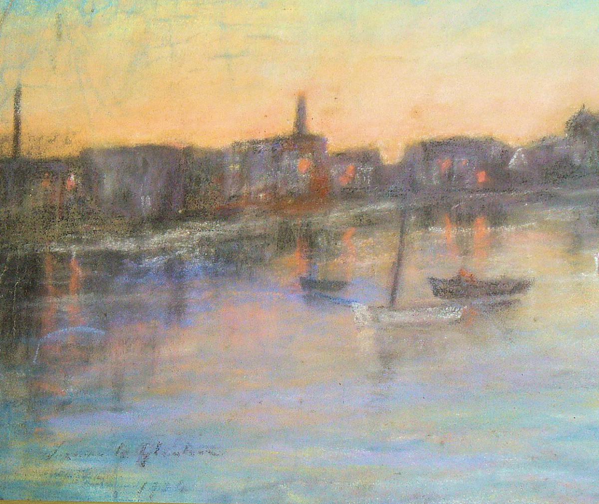 Pastel Box, A To Port Au Crepuscule View; Signed & Dated. Impressionism Nineteenth-photo-1