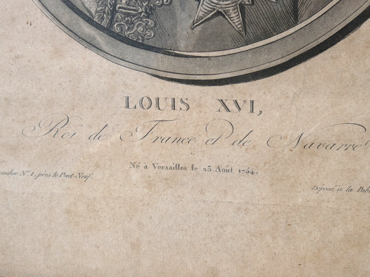 Portrait Du Roi De France Louis XVI , Gravure En Noir XVIIIe , Souvenir Royaliste -photo-3