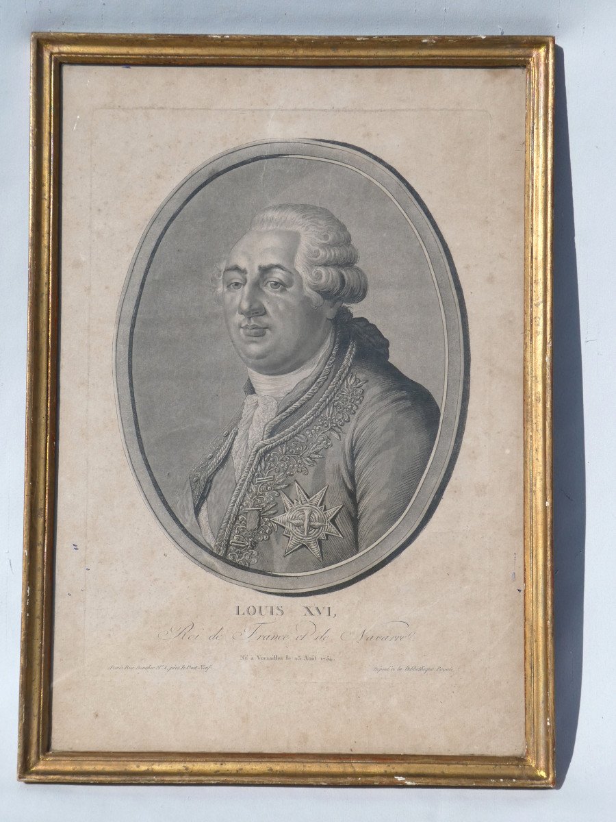 Portrait Du Roi De France Louis XVI , Gravure En Noir XVIIIe , Souvenir Royaliste 