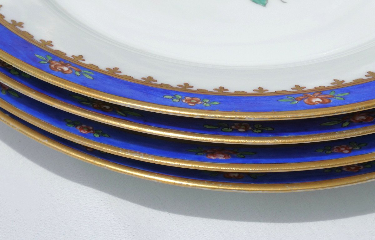 Serie d'Assiettes En Porcelaine De Limoges , Style XVIIIe Siecle , Décor De Roses , Samson XIXe-photo-4