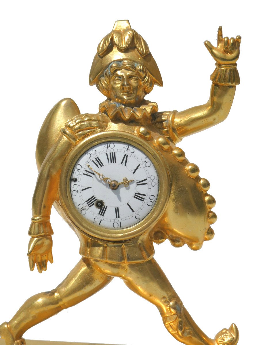 Gilt Bronze Clock, 18th Century Punchinelle, Cockerel Movement Pendulum, Louis XVI Directory-photo-2