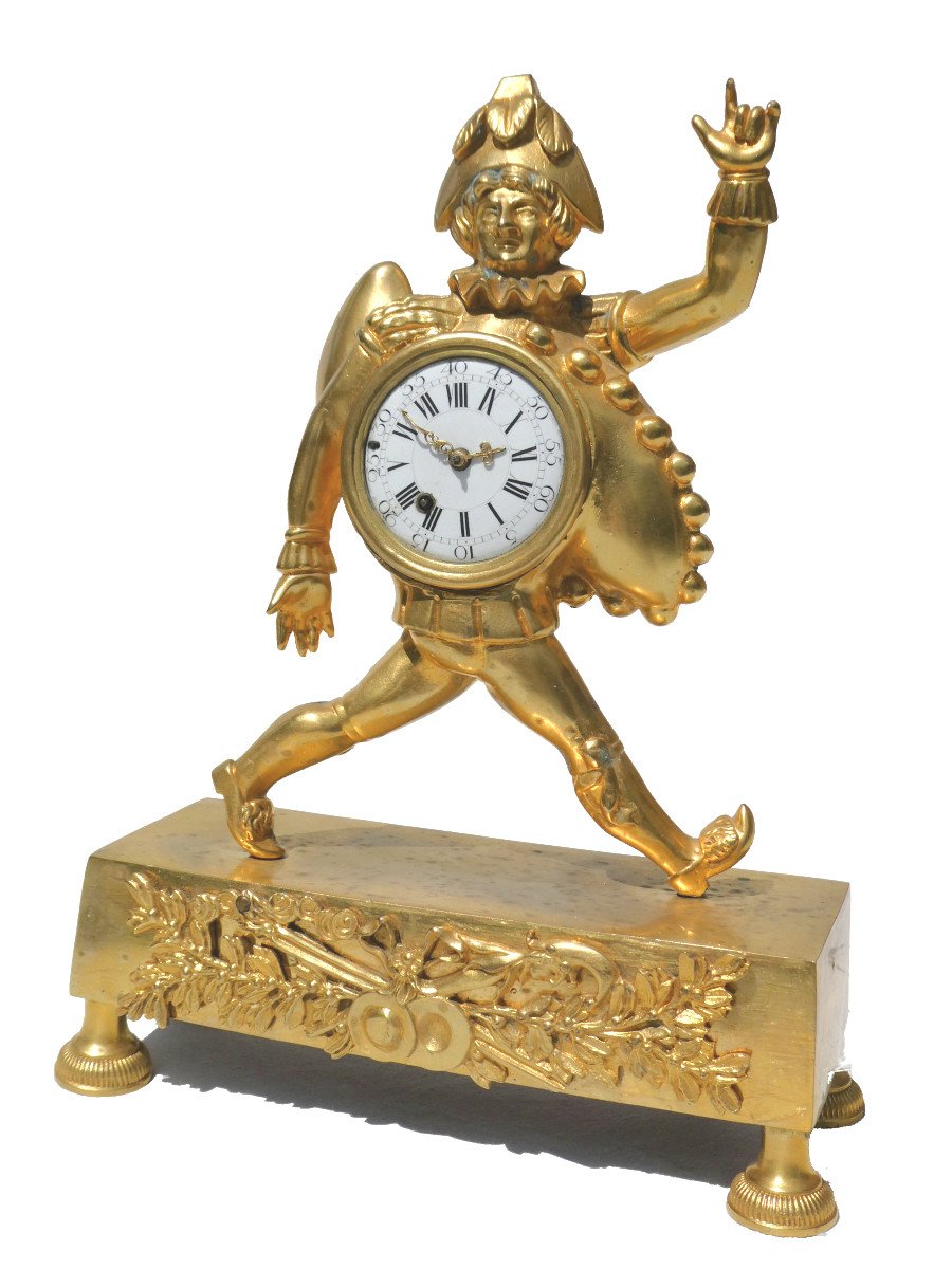 Gilt Bronze Clock, 18th Century Punchinelle, Cockerel Movement Pendulum, Louis XVI Directory-photo-1