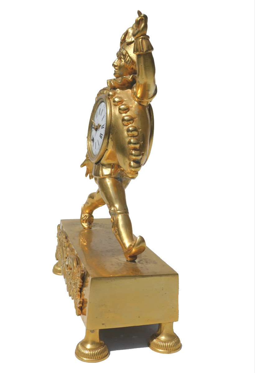 Gilt Bronze Clock, 18th Century Punchinelle, Cockerel Movement Pendulum, Louis XVI Directory-photo-3