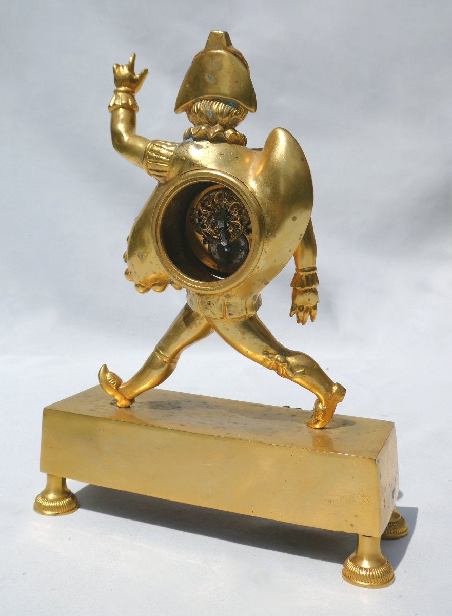 Gilt Bronze Clock, 18th Century Punchinelle, Cockerel Movement Pendulum, Louis XVI Directory-photo-4
