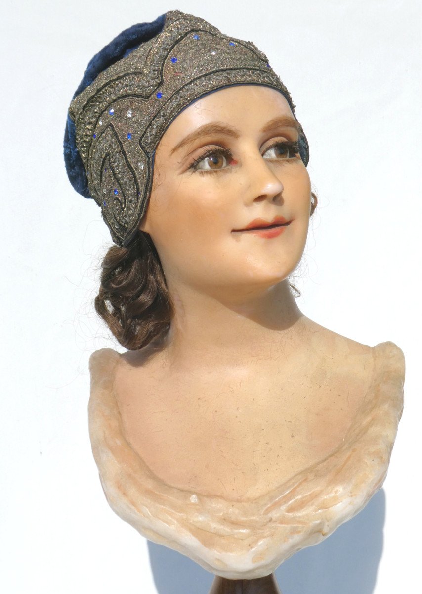 Buste En Cire Epoque XIXe Siecle , Mannequin De Vitrine / Magasin , Tête De Coiffeur / Modiste-photo-4
