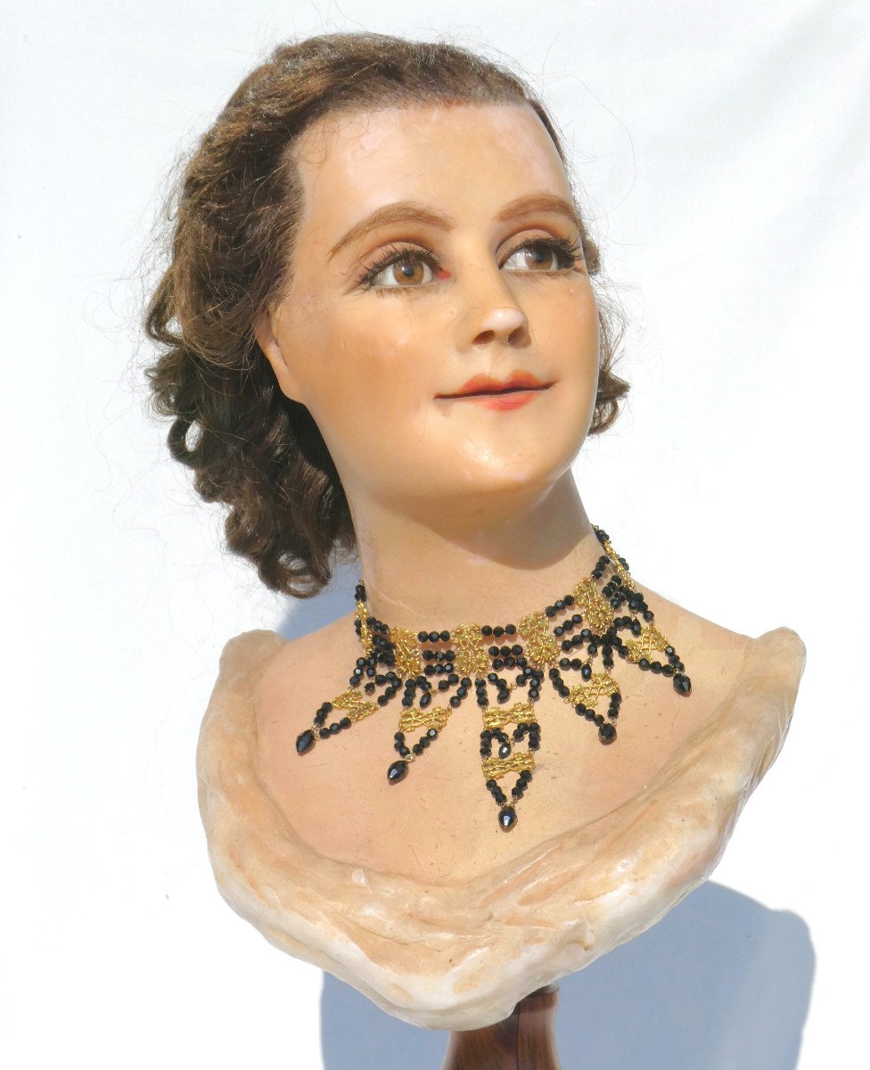 Buste En Cire Epoque XIXe Siecle , Mannequin De Vitrine / Magasin , Tête De Coiffeur / Modiste-photo-6