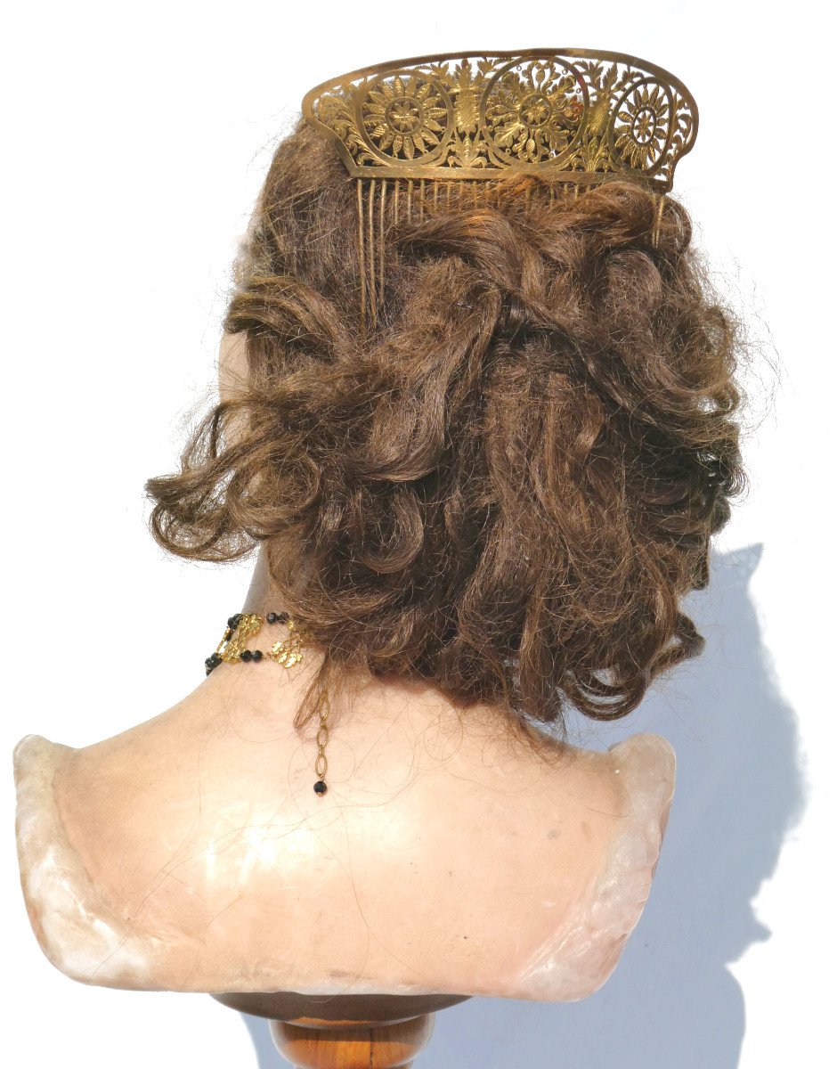 Large Comb 1830 Period, Louis Philippe Headdress, 19th Century Pomponne Tiara, Hair Jewelry-photo-2