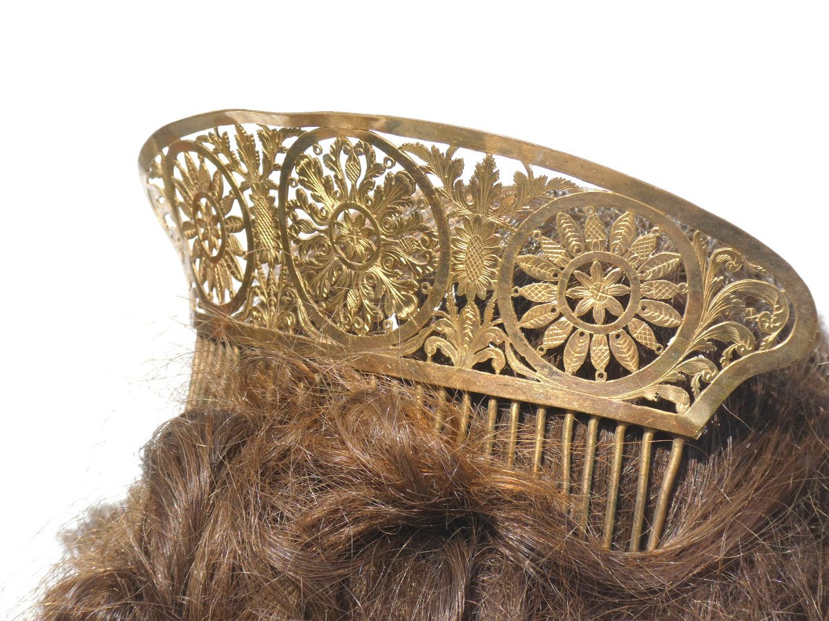 Large Comb 1830 Period, Louis Philippe Headdress, 19th Century Pomponne Tiara, Hair Jewelry-photo-3