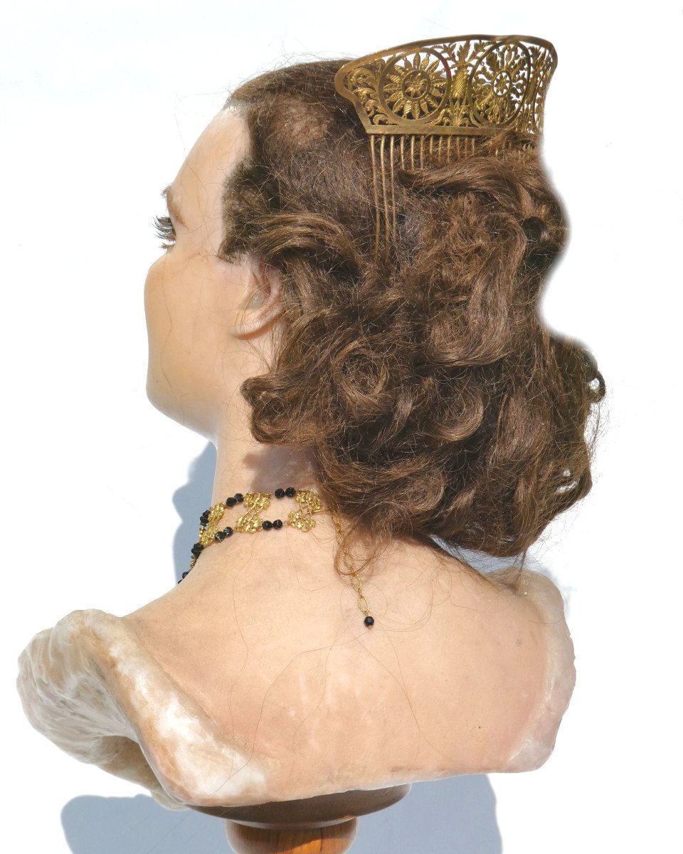 Large Comb 1830 Period, Louis Philippe Headdress, 19th Century Pomponne Tiara, Hair Jewelry-photo-4