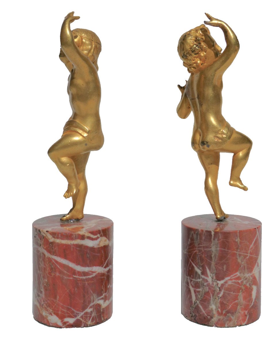 Pair Of Gilt Bronze Subjects, Renaissance Dancers, 1830 Period, Nineteenth Troubadour-photo-7