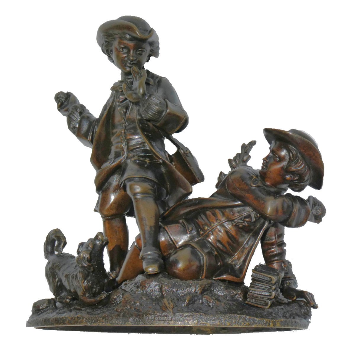 Bronze Sculpture, The Ball Players, Dog Napoleon III Period 19th Century, Louis XV Children-photo-2