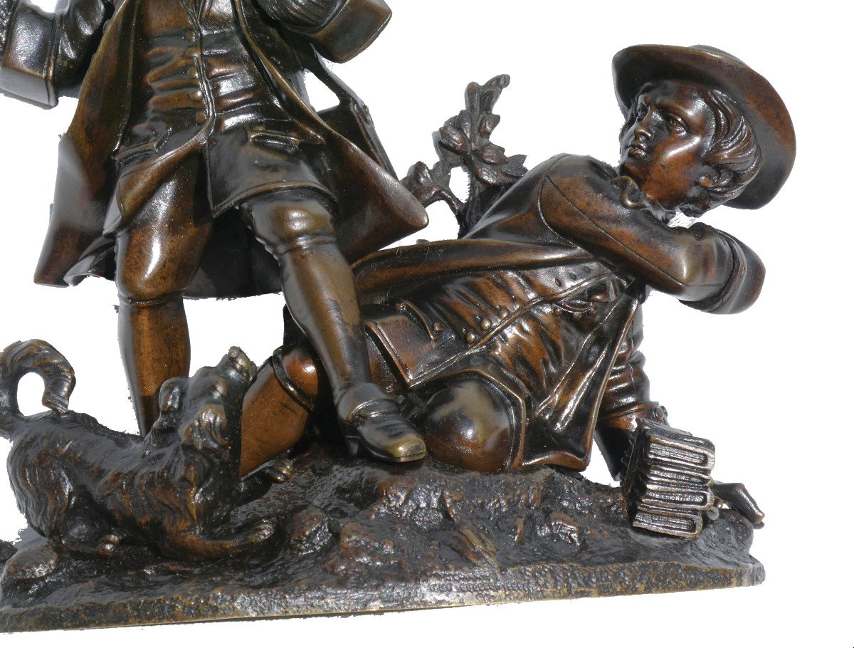 Bronze Sculpture, The Ball Players, Dog Napoleon III Period 19th Century, Louis XV Children-photo-3