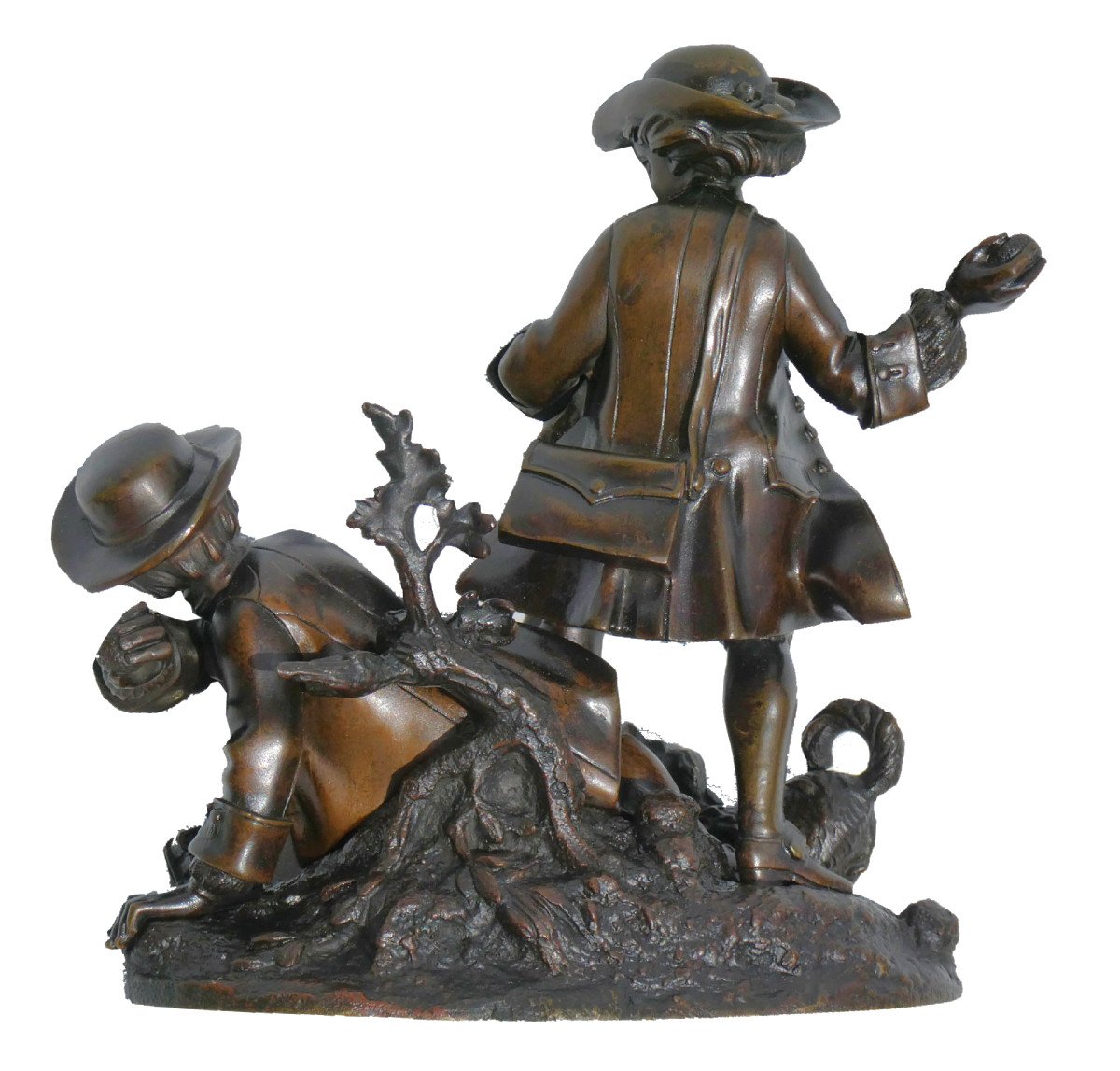 Bronze Sculpture, The Ball Players, Dog Napoleon III Period 19th Century, Louis XV Children-photo-4