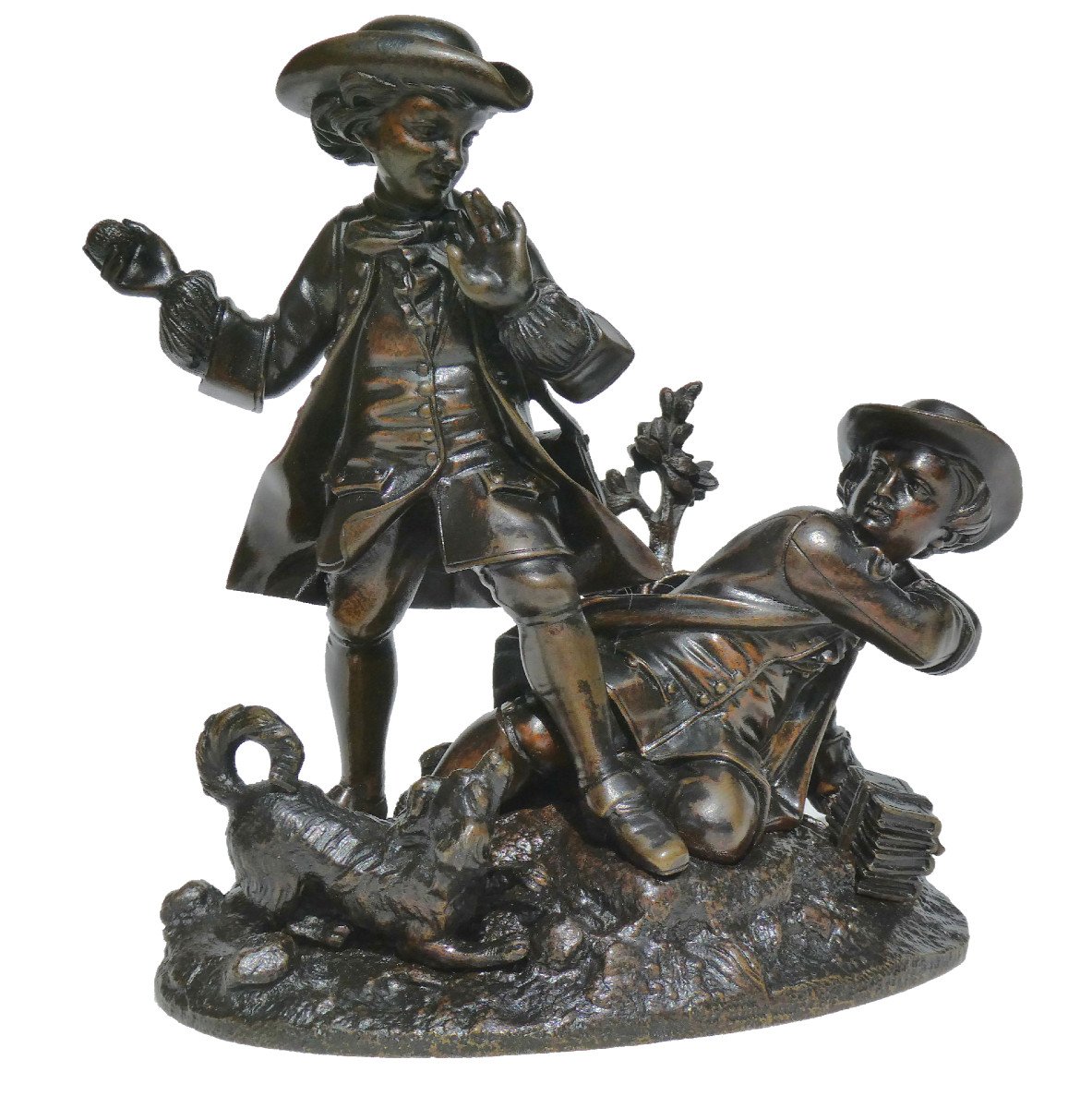 Bronze Sculpture, The Ball Players, Dog Napoleon III Period 19th Century, Louis XV Children