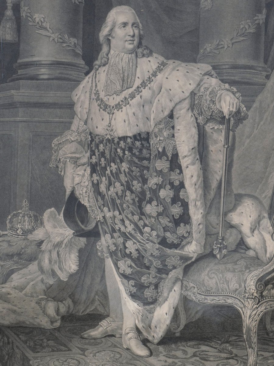 Large Royalist Engraving Coronation Habit, King Of France Louis XVIII, Brother Of Louis XVI, Lys-photo-3