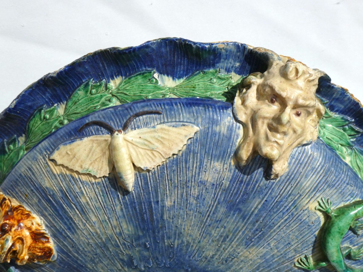 Large Cup Centerpiece Barbotine Palissy Style Achille Barbizet Paris Serpent Renaissance-photo-7