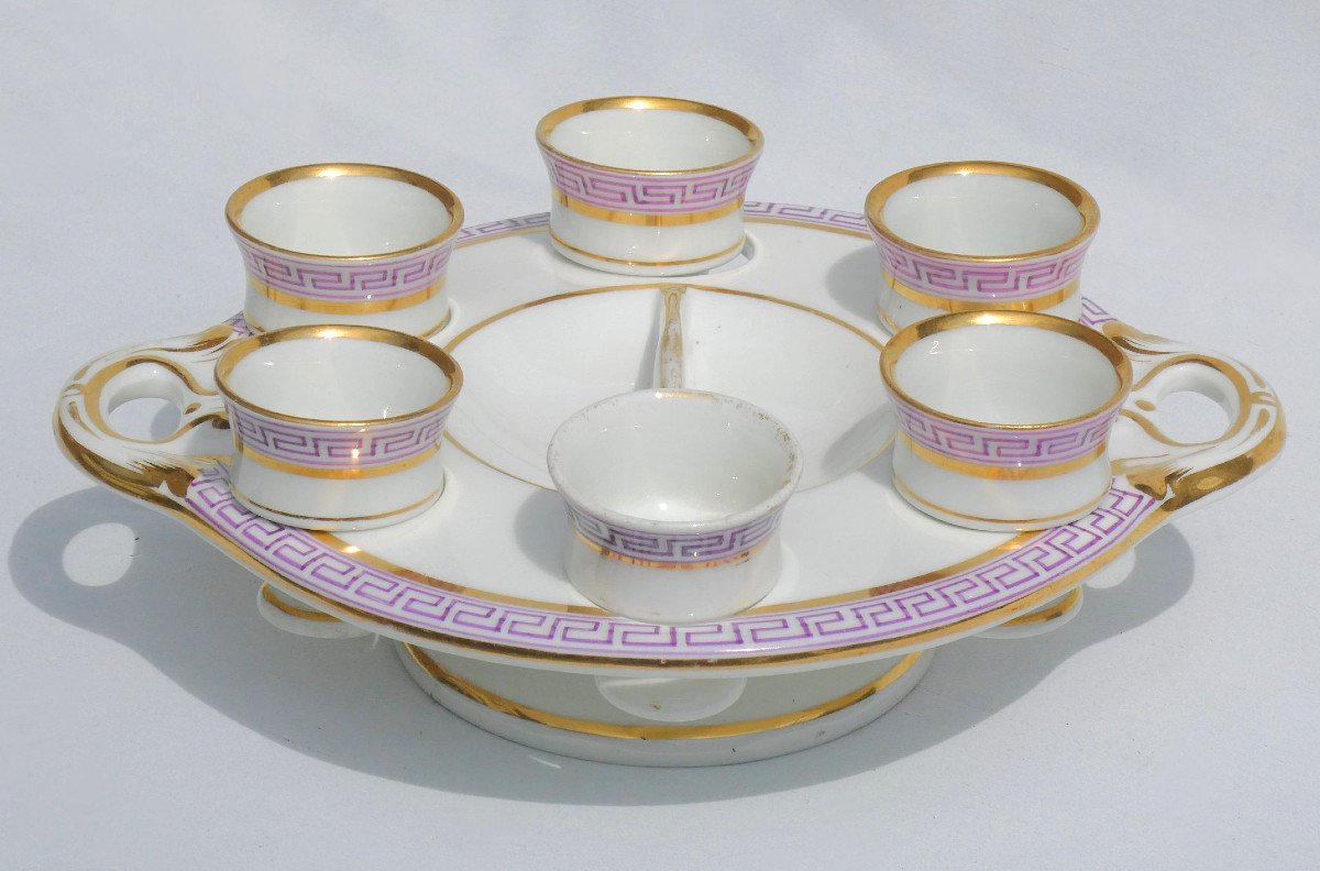 Porte Oeufs En Porcelaine De Berlin Kpm , Style Antique , Frise à La Grecque , Oeufrier Empire-photo-2