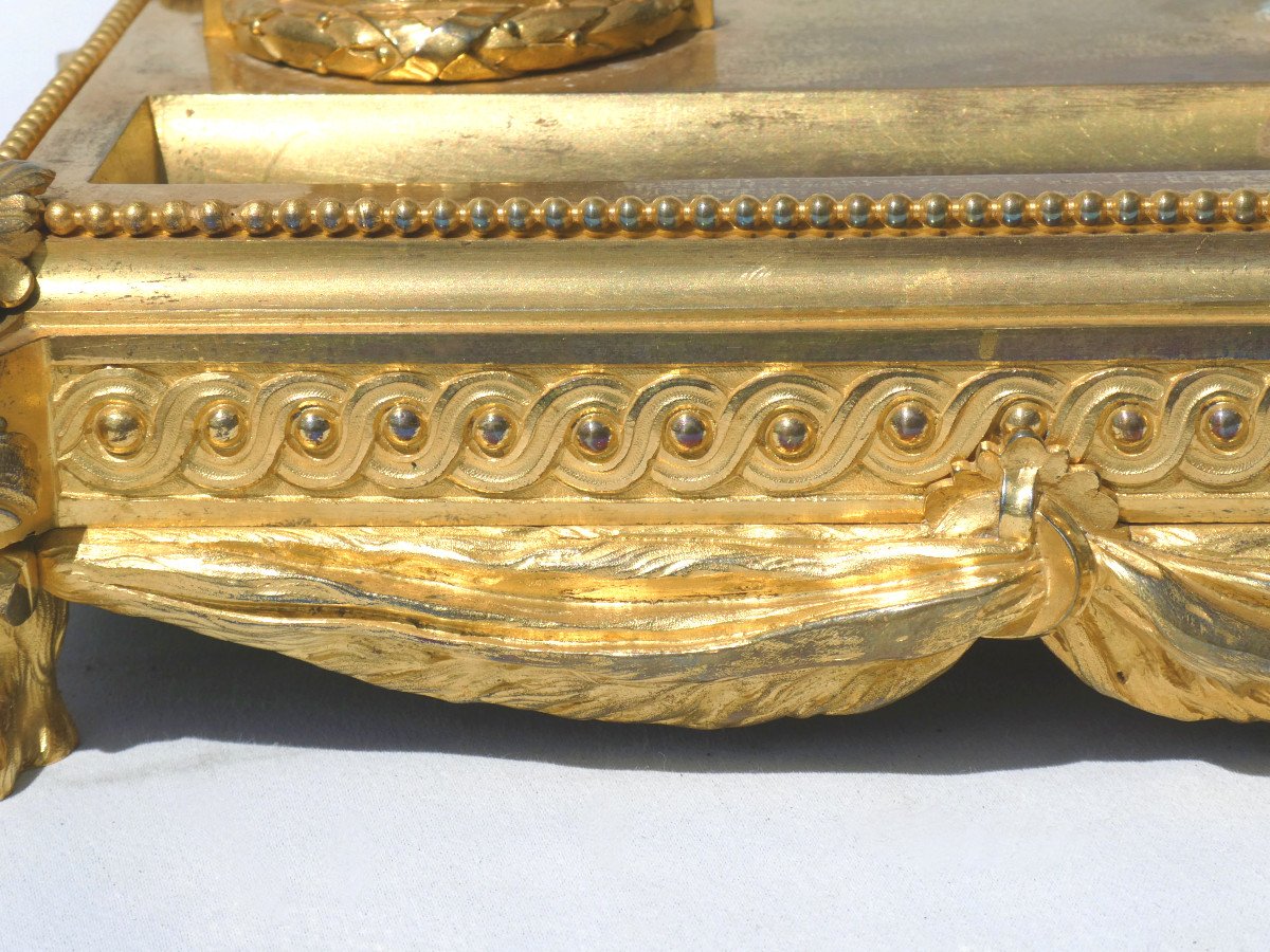 Encrier De Bureau En Bronze Doré , époque Fin XIXe Siecle , Alfred-emmanuel-louis Beurdeley -photo-3