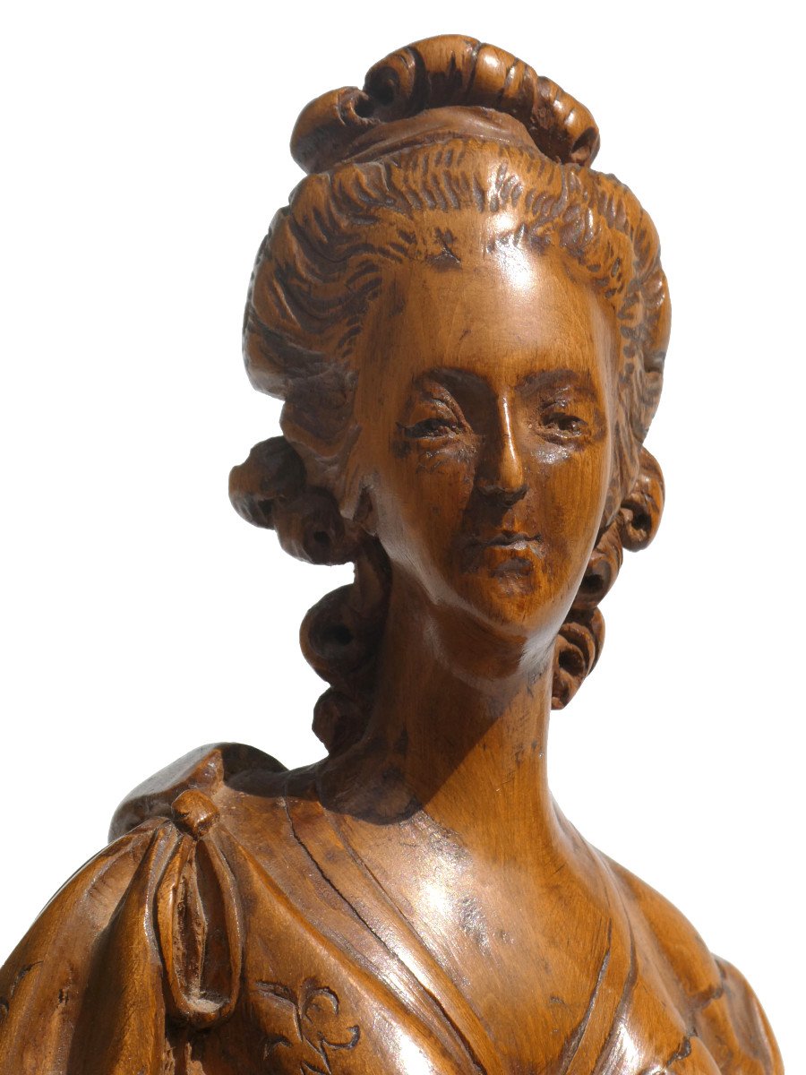 Buste De Marie Antoinette En Bois Sculpté Reine De France , Fleur De Lys , Souvenir Historique-photo-2