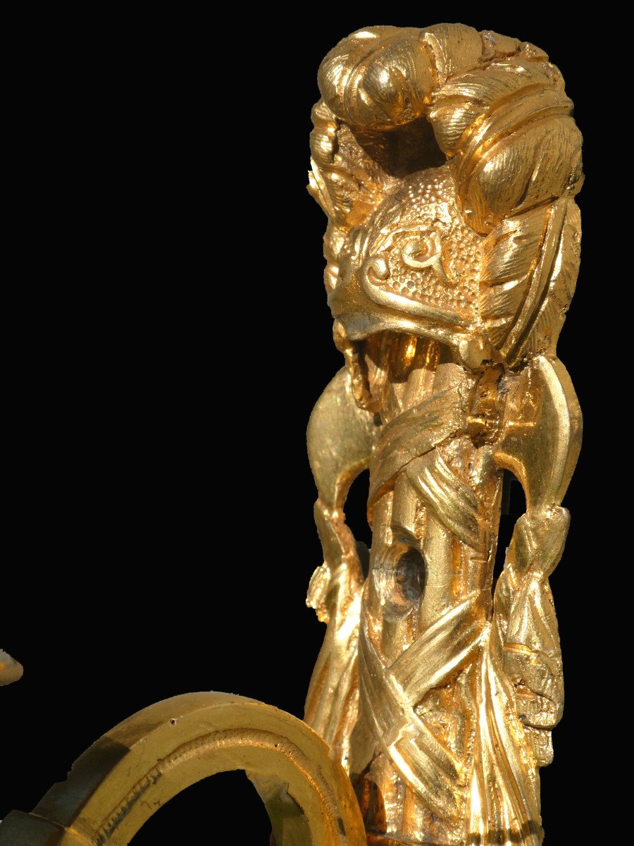 Paire d'Appliques En Bronze Doré époque XVIIIe Siecle , Un Bras De Lumiere , Décor De Cuirasse-photo-3