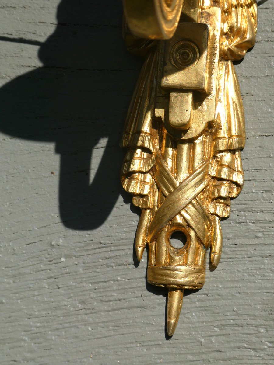 Paire d'Appliques En Bronze Doré époque XVIIIe Siecle , Un Bras De Lumiere , Décor De Cuirasse-photo-4