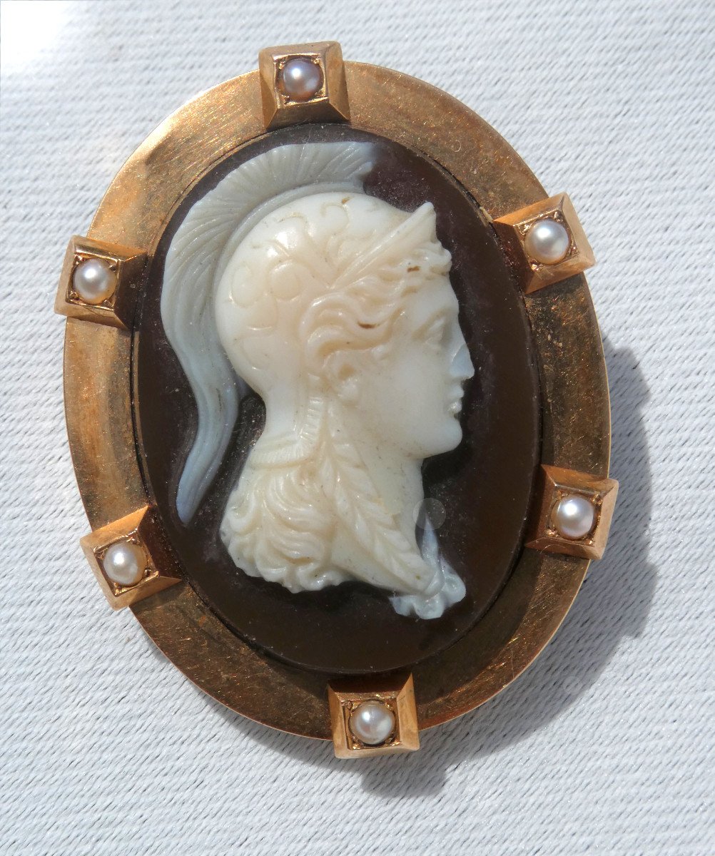 Broche Camée époque Napoléon III Or Profil Antique , Bijou XIXe , Mythologie , Guerrier Achille