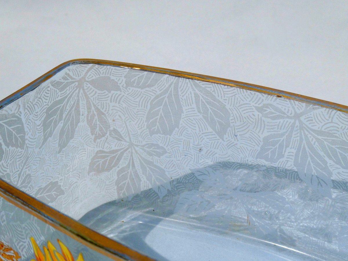 Legras Enameled Glass Table Planter, Saint Martin Dahlia Model, Art Nouveau, Flowers-photo-1