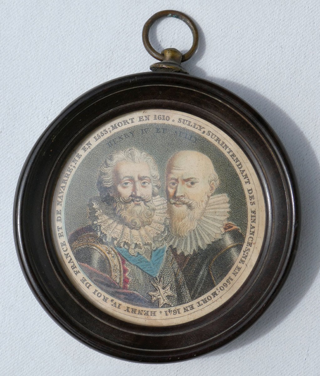 Royalist Engraving From The 1820s, King Of France Henri IV & Sully, 19th Century Medallion, Portrait