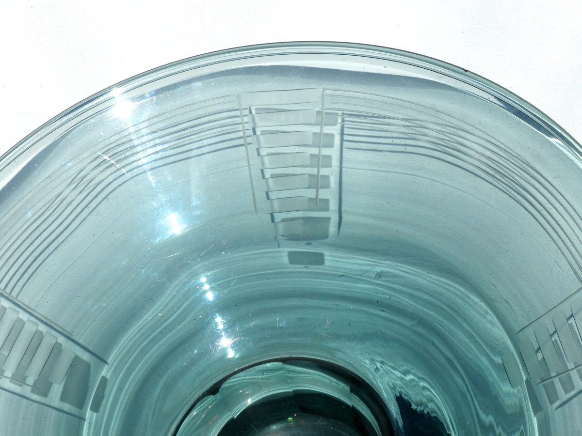 Grande Coupe Centre De Table Epoque 1920 , Style Art Deco , Daum Val Saint Lambert , Bleu -photo-2