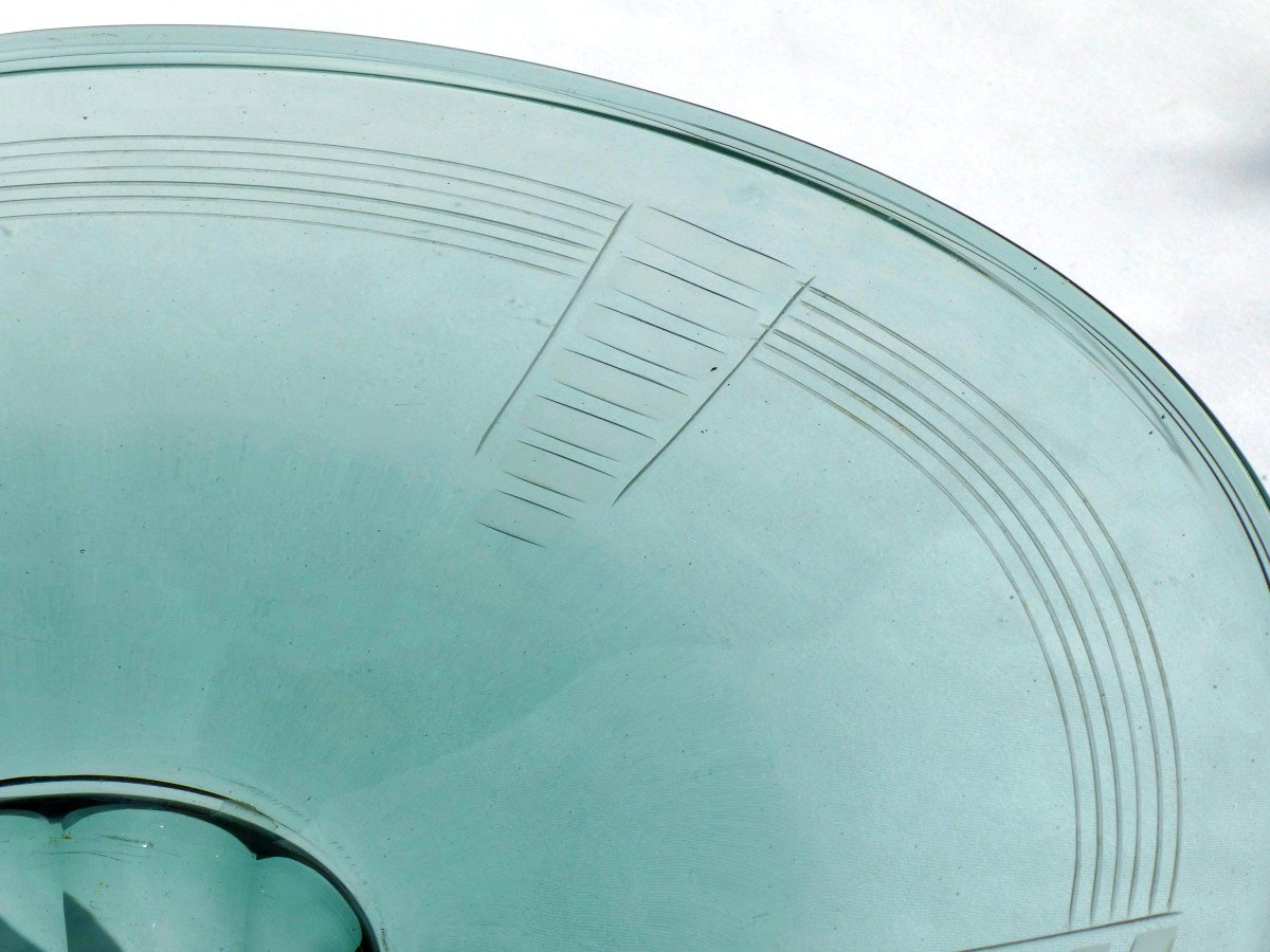 Grande Coupe Centre De Table Epoque 1920 , Style Art Deco , Daum Val Saint Lambert , Bleu -photo-6