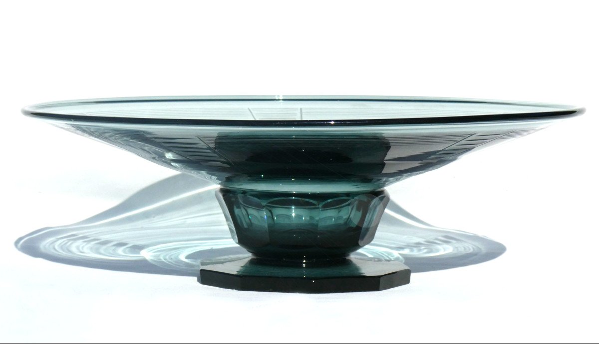 Grande Coupe Centre De Table Epoque 1920 , Style Art Deco , Daum Val Saint Lambert , Bleu 