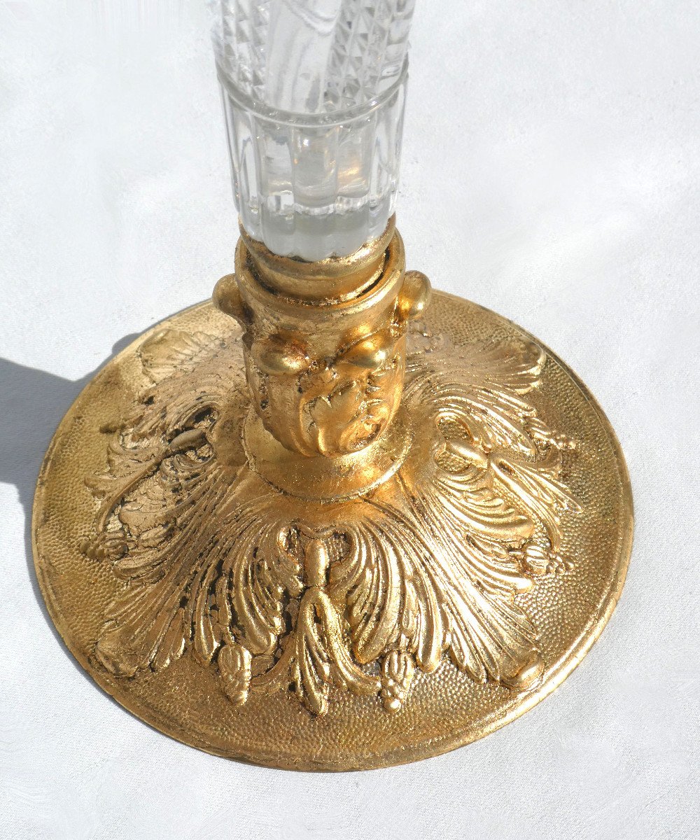 Tulipiere / Centre De Table En Cristal De Baccarat , Vase En Bronze Doré XIXe , Napoléon III-photo-1