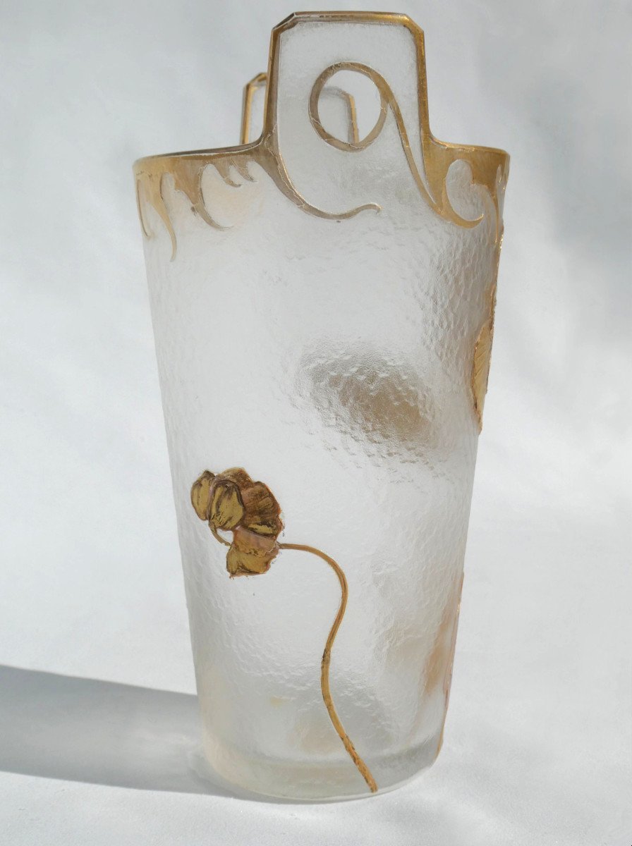 Art Nouveau Period Vase, Montjoye Legras Saint Denis, Acid-etched Enameled Glass, 19th Century, -photo-2