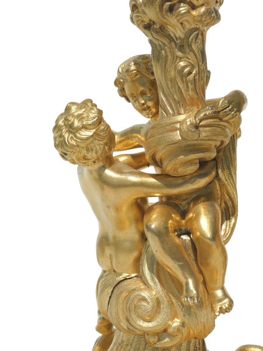 Pair Of Gilt Bronze Candlesticks, Henri Picard, After Juste Aurèle Meissonnier, Louis XV -photo-3