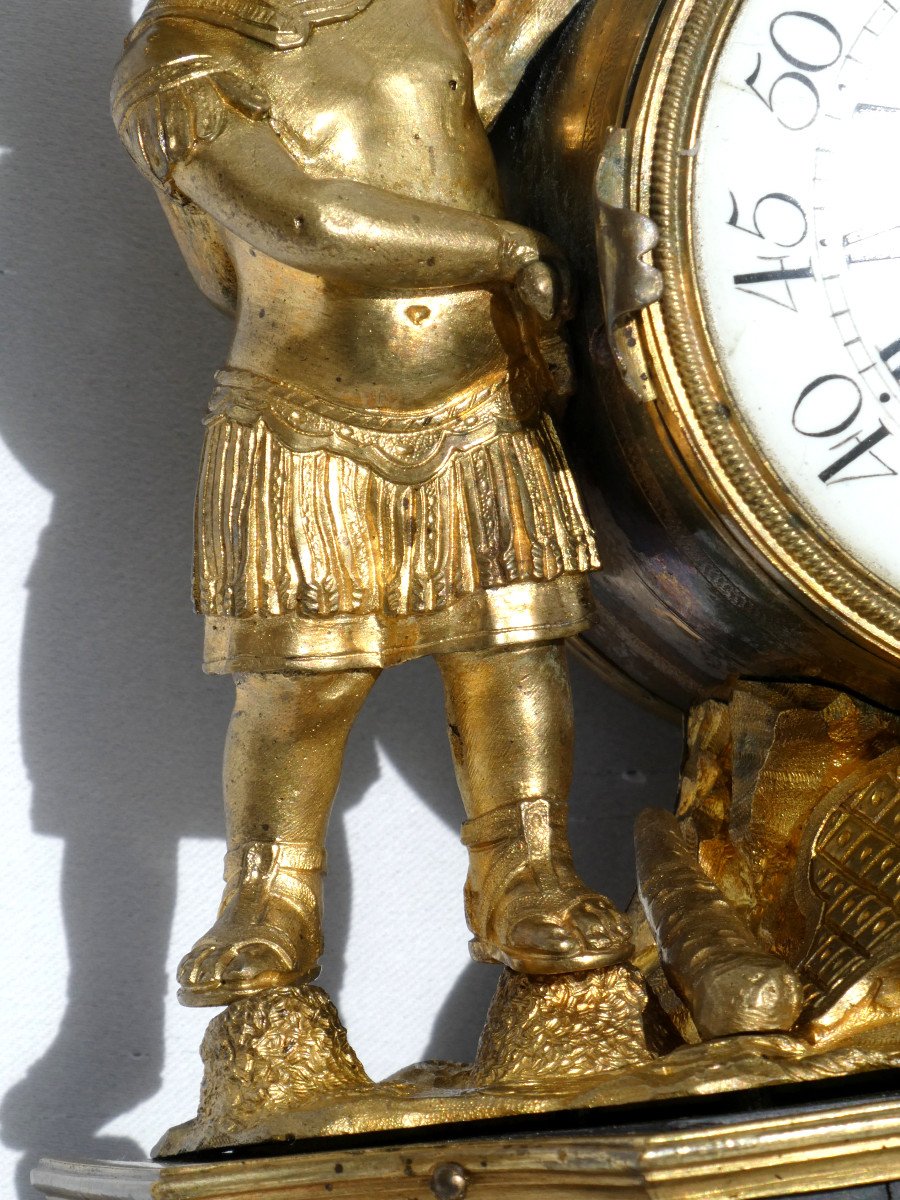 Pendule Epoque Louis XVI , Horloge XVIIIe , Profil Du Roi Louis XVI , Bronze Doré , Allégorie -photo-4