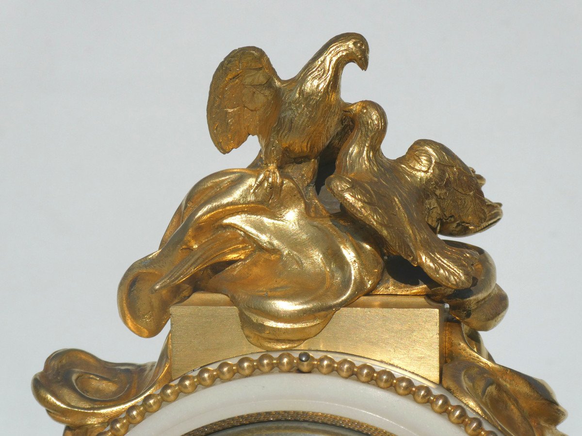 White Marble & Gilt Bronze Pendulum, Love Triumphant Over War Planchon Palais Royal Paris-photo-3