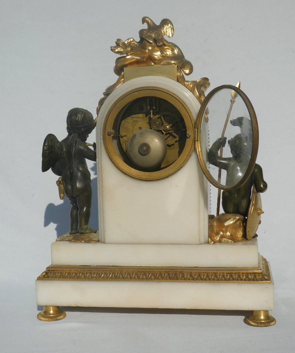 White Marble & Gilt Bronze Pendulum, Love Triumphant Over War Planchon Palais Royal Paris-photo-4