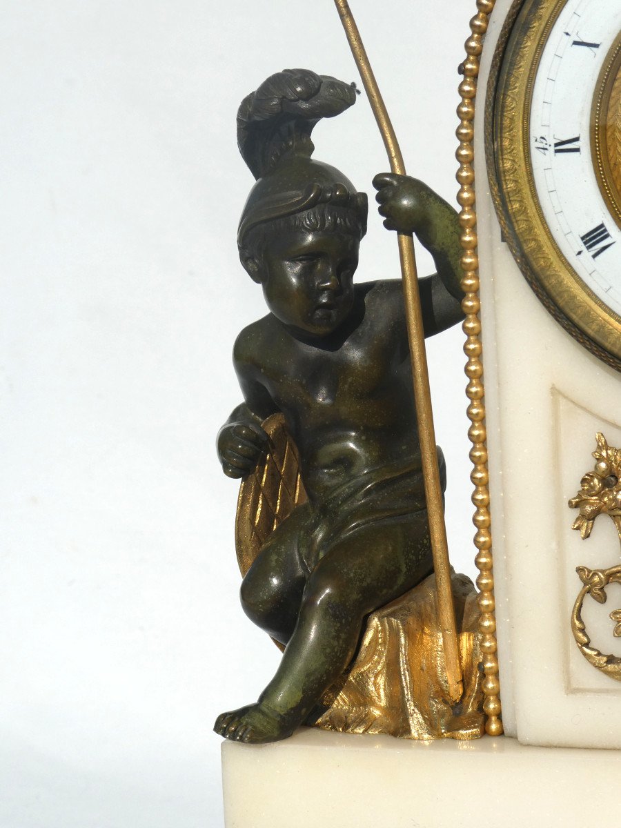 White Marble & Gilt Bronze Pendulum, Love Triumphant Over War Planchon Palais Royal Paris-photo-1